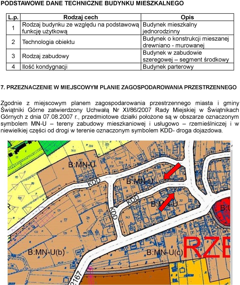 zabudowy Budynek w zabudowie szeregowej segment środkowy 4 Ilość kondygnacji Budynek parterowy 7.