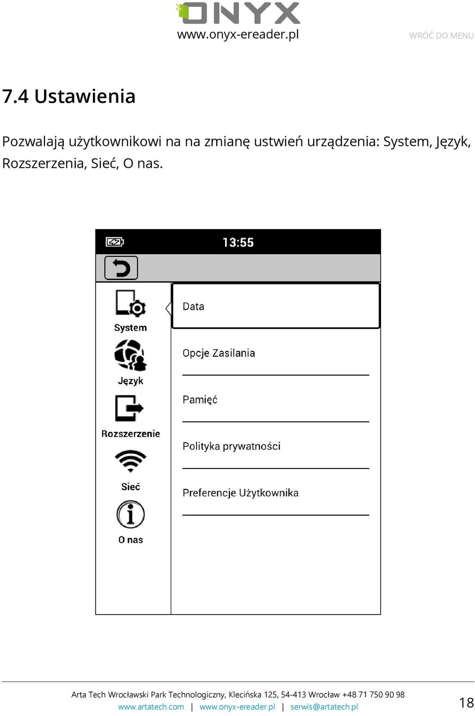 ustwień urządzenia: System,