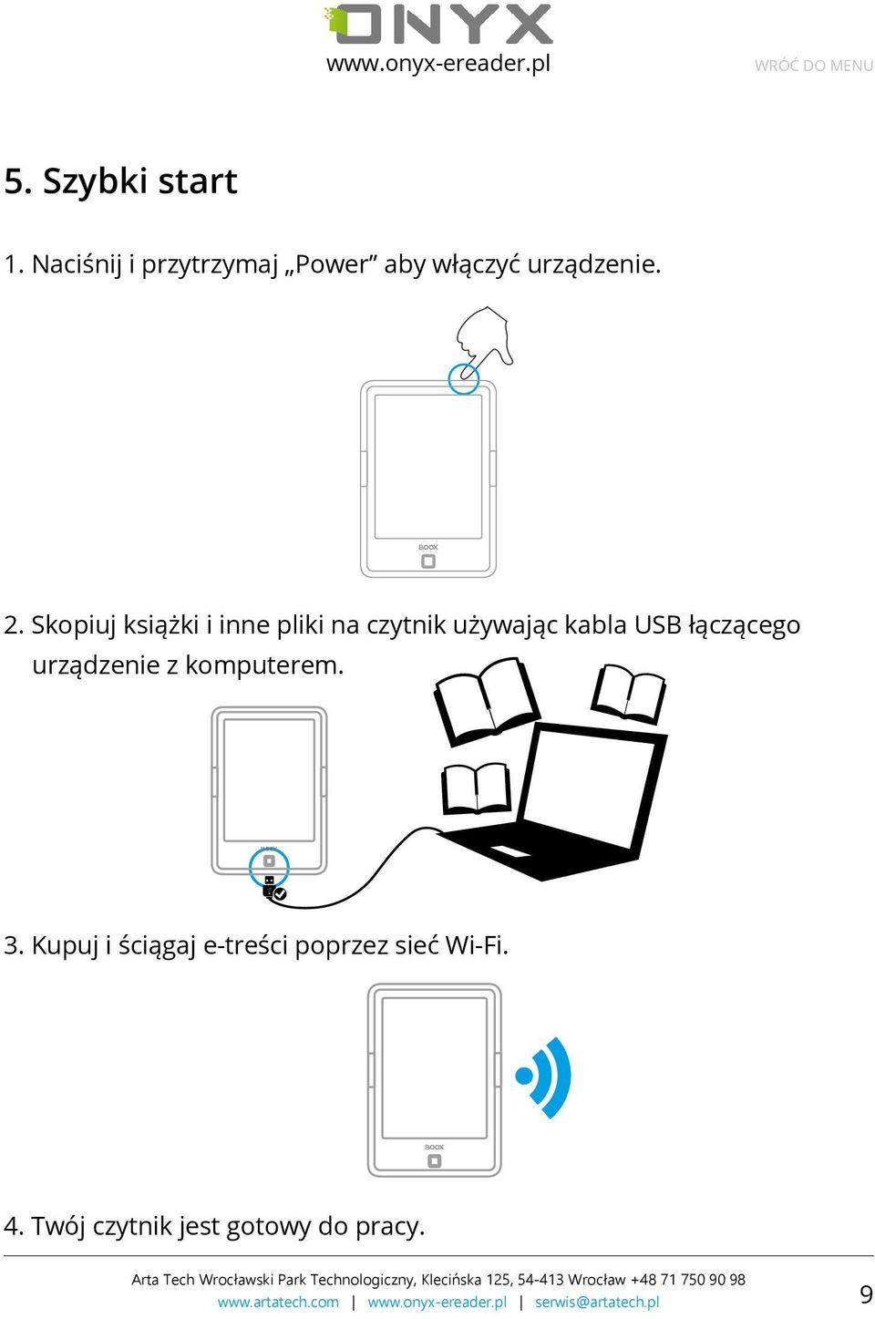 Skopiuj książki i inne pliki na czytnik używając kabla USB