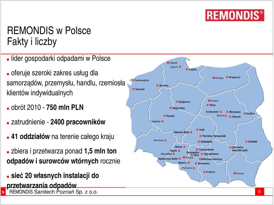 zatrudnienie - 2400 pracowników 41 oddziałów na terenie całego kraju zbiera i przetwarza ponad