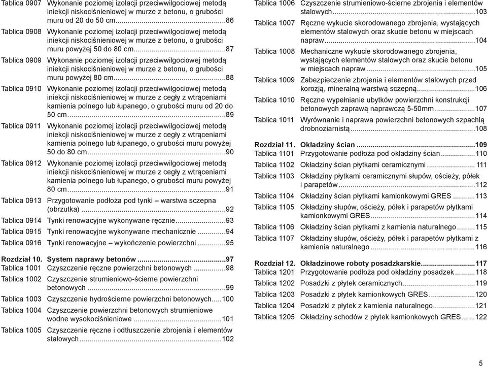 ..87 Tablica 0909 Wykonanie poziomej izolacji przeciwwilgociowej mdą iniekcji niskociśnieniowej w murze z bnu, o grubości muru 80 cm.