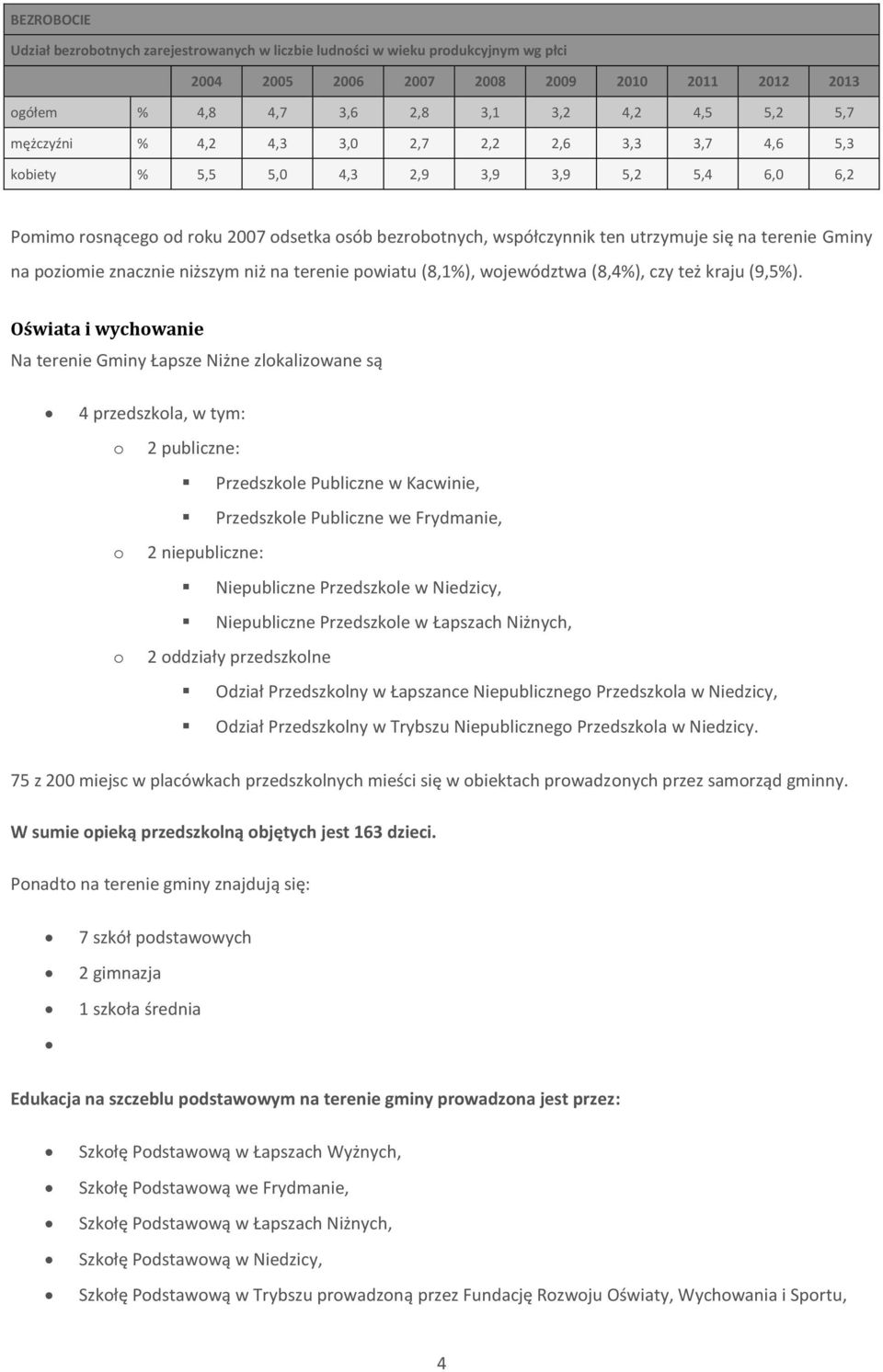 Gminy na poziomie znacznie niższym niż na terenie powiatu (8,1), województwa (8,4), czy też kraju (9,5).