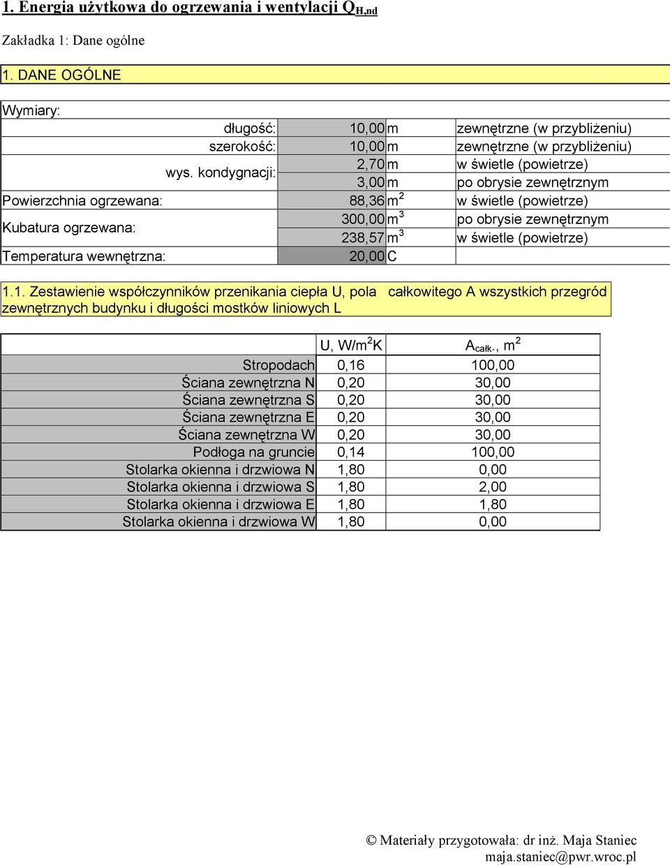 świetle (powietrze) Temperatura wewnętrzna: 20,00 C 1.