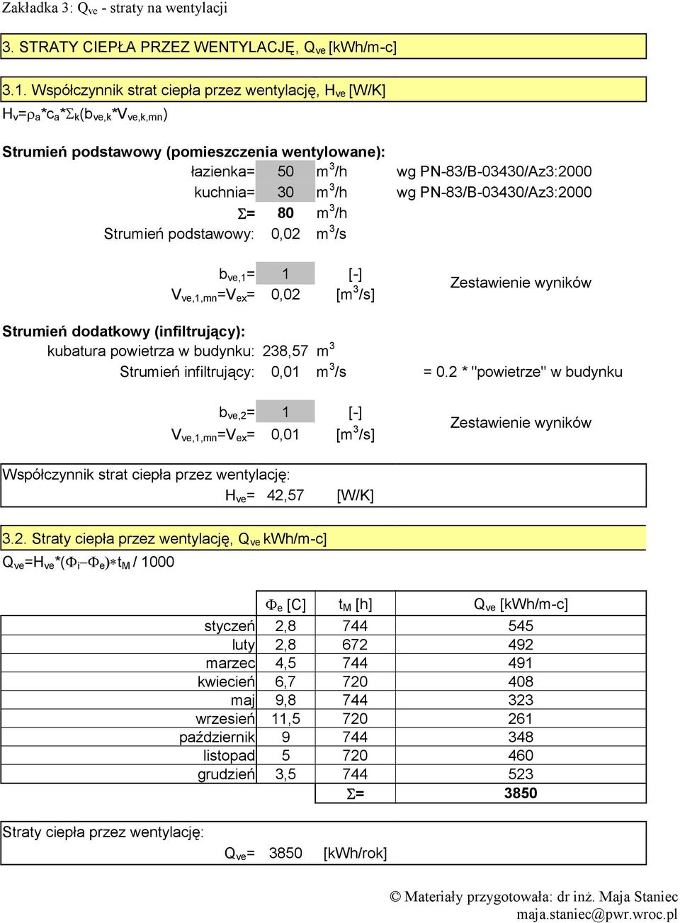 30 m 3 /h wg PN-83/B-03430/Az3:2000 Σ= 80 m 3 /h Strumień podstawowy: 0,02 m 3 /s b ve,1 = 1 [-] V ve,1,mn =V ex = 0,02 [m 3 /s] Strumień dodatkowy (infiltrujący): kubatura powietrza w budynku: