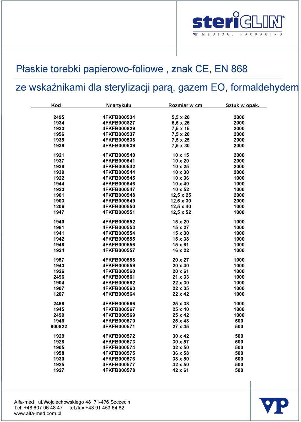 4FKFB000540 10 x 15 2000 1937 4FKFB000541 10 x 20 2000 1938 4FKFB000542 10 x 25 2000 1939 4FKFB000544 10 x 30 2000 1922 4FKFB000545 10 x 36 1000 1944 4FKFB000546 10 x 40 1000 1923 4FKFB000547 10 x 52