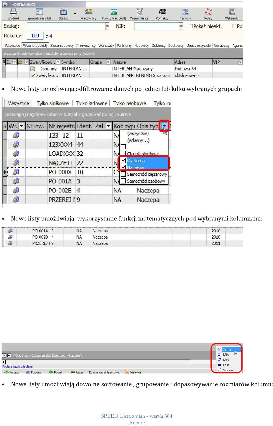 matematycznych pod wybranymi kolumnami: Nowe listy umożliwiają