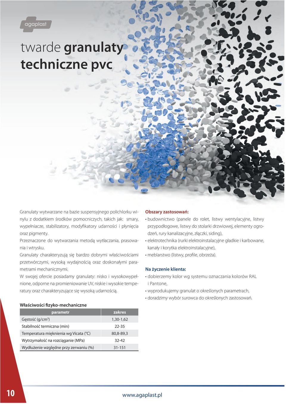 Granulaty charakteryzują się bardzo dobrymi właściwościami przetwórczymi, wysoką wydajnością oraz doskonałymi parametrami mechanicznymi.