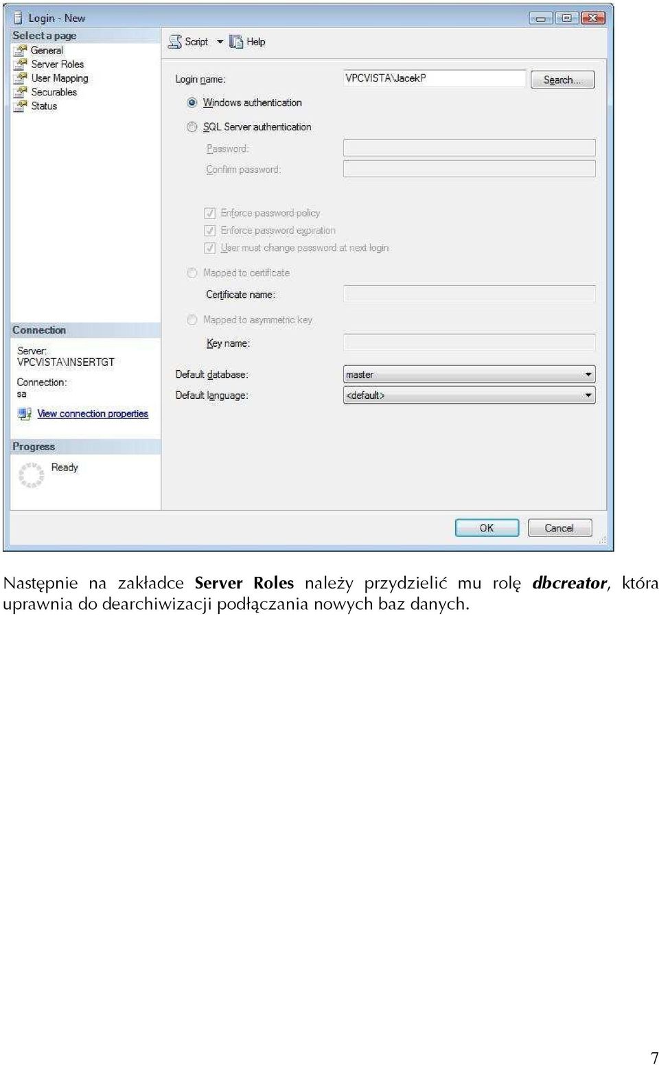 dbcreator, która uprawnia do