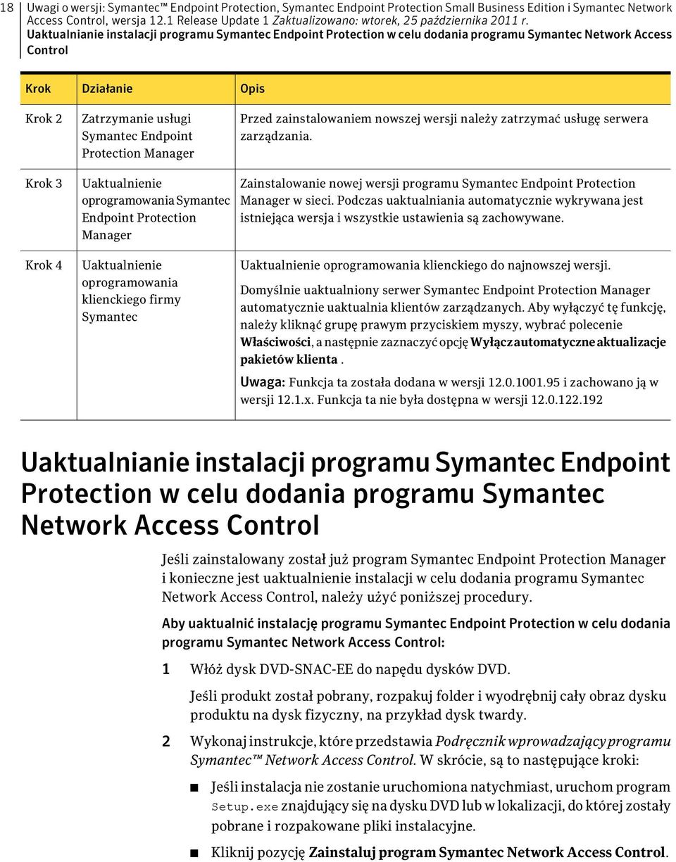 zarządzania. Krok 3 Uaktualnienie oprogramowania Symantec Endpoint Protection Manager Zainstalowanie nowej wersji programu Symantec Endpoint Protection Manager w sieci.