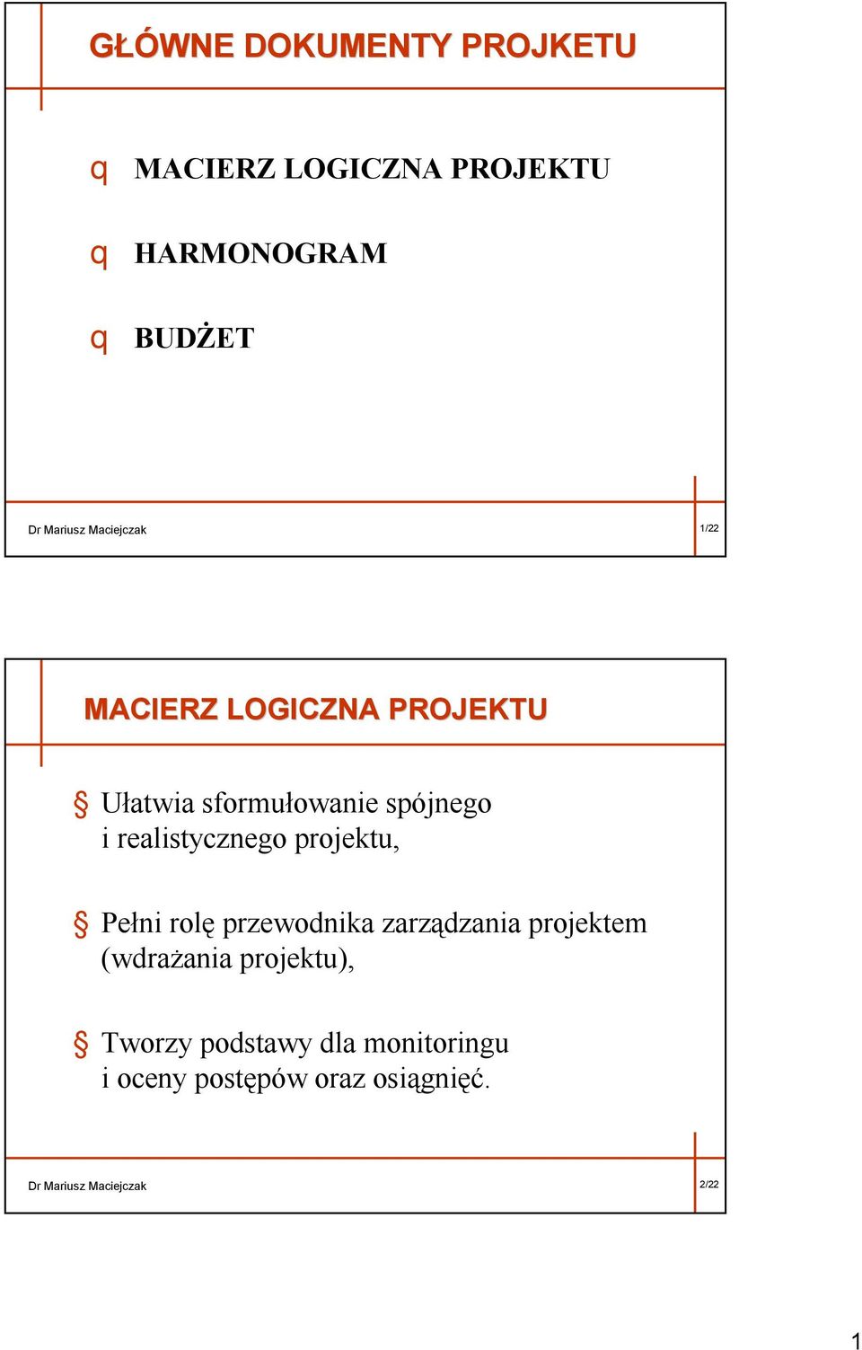 realistycznego projektu, Pełni rolę przewodnika zarządzania projektem (wdrażania