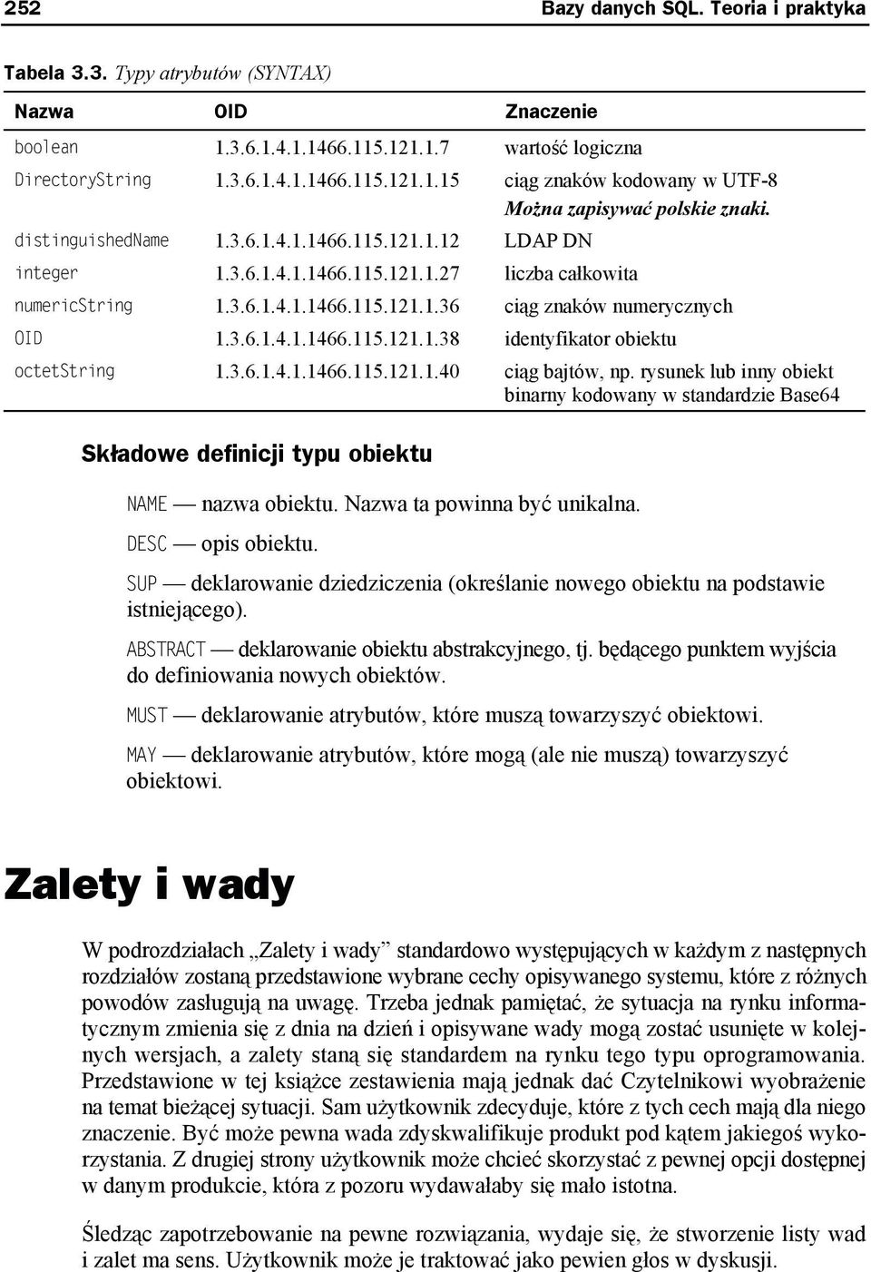 3.6.1.4.1.1466.115.121.1.40 ciąg bajtów, np. rysunek lub inny obiekt binarny kodowany w standardzie Base64 Składowe definicji typu obiektu NAME nazwa obiektu. Nazwa ta powinna być unikalna.