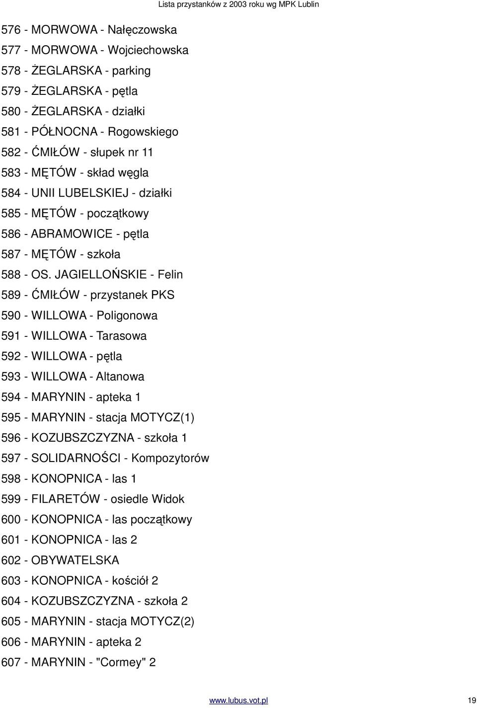 JAGIELLOŃSKIE - Felin 589 - ĆMIŁÓW - przystanek PKS 590 - WILLOWA - Poligonowa 591 - WILLOWA - Tarasowa 592 - WILLOWA - pętla 593 - WILLOWA - Altanowa 594 - MARYNIN - apteka 1 595 - MARYNIN - stacja
