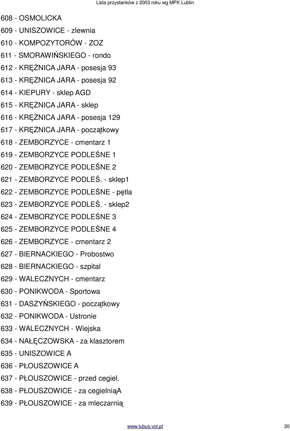 - sklep1 622 - ZEMBORZYCE PODLEŚNE - pętla 623 - ZEMBORZYCE PODLEŚ.