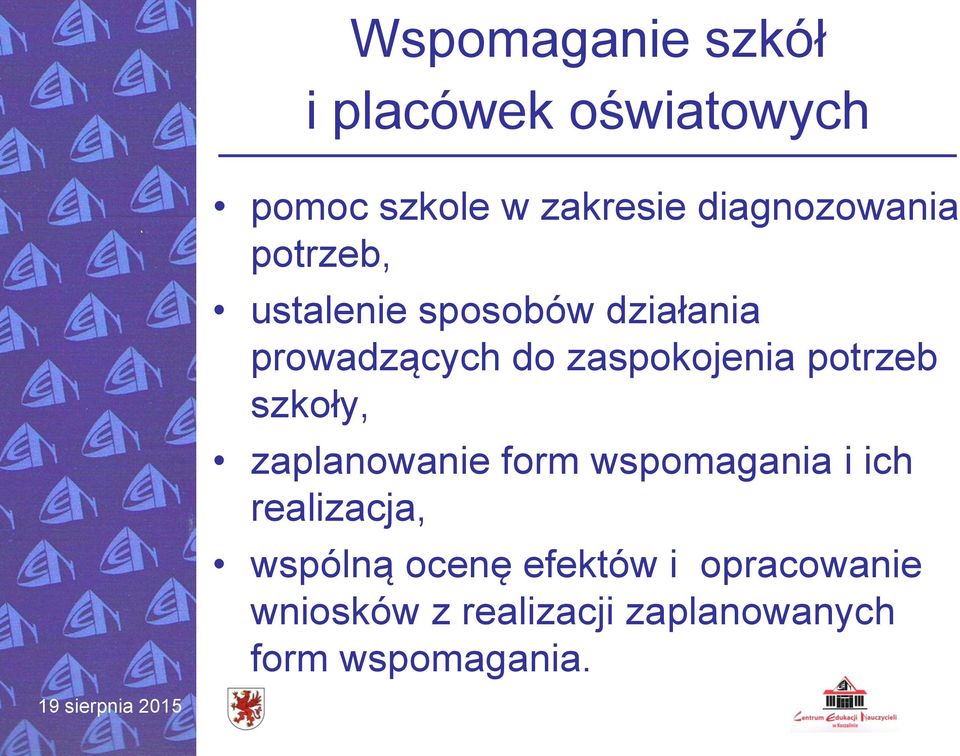 zaspokojenia potrzeb szkoły, zaplanowanie form wspomagania i ich