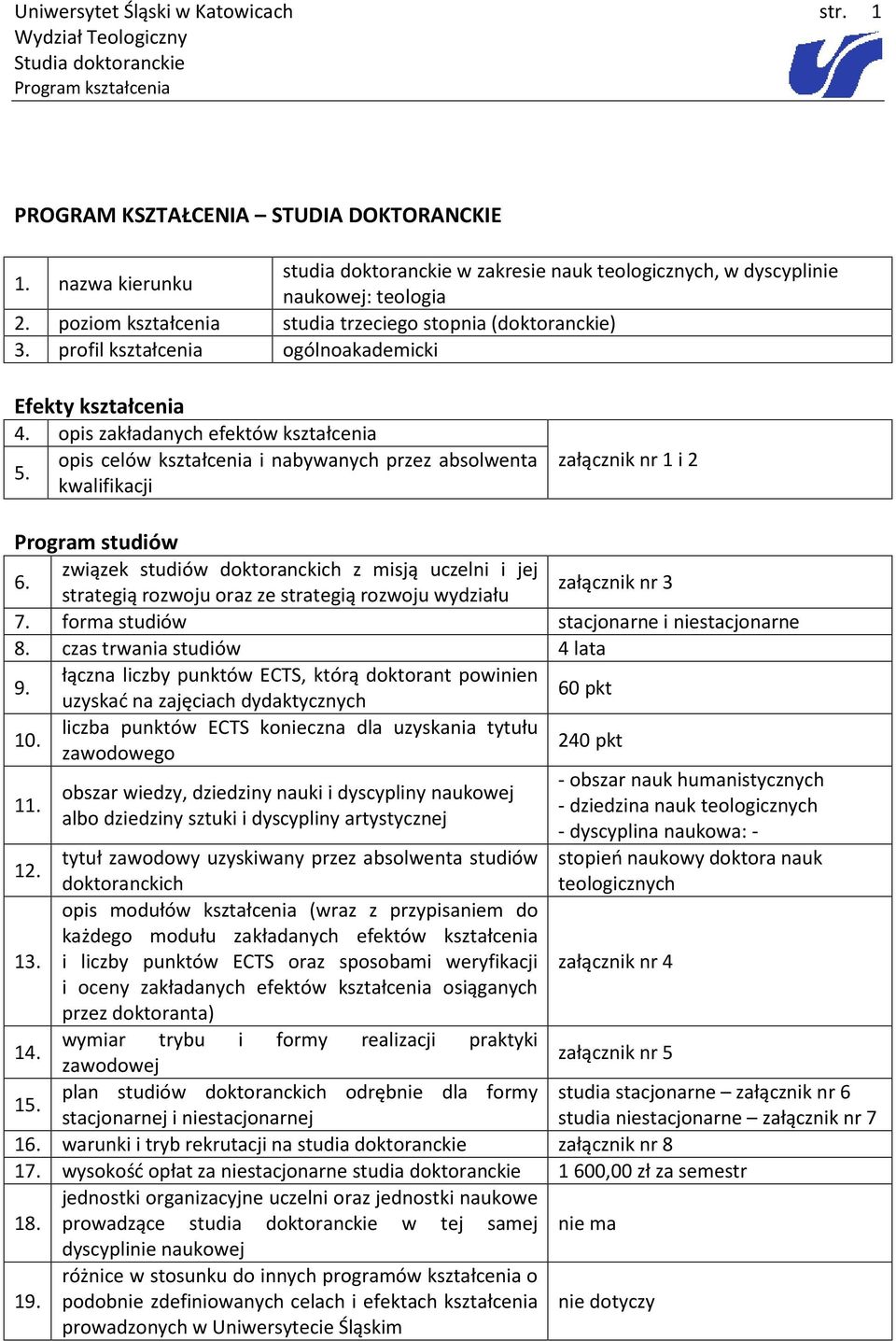 opis celów kształcenia i nabywanych przez absolwenta kwalifikacji załącznik nr 1 i 2 Program studiów 6.