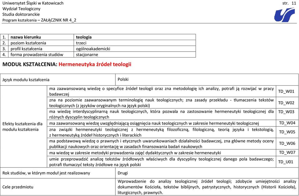 realizowany Cele przedmiotu ma zaawansowaną wiedzę o specyfice źródeł teologii oraz zna metodologię ich analizy, potrafi ją rozwijać w pracy badawczej zna na poziomie zaawansowanym terminologię nauk