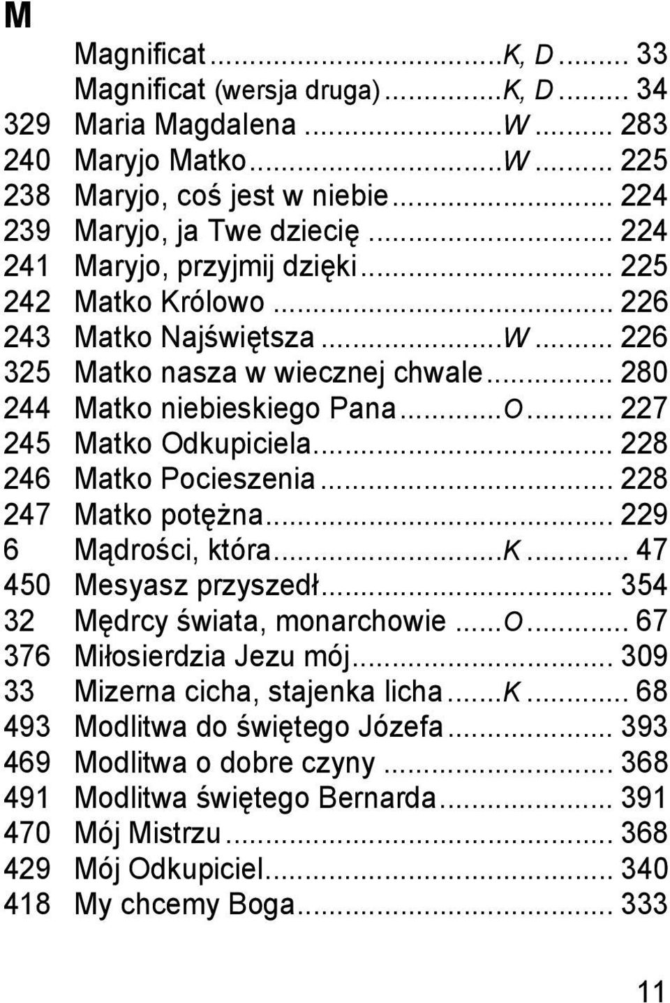 .. 228 246 Matko Pocieszenia... 228 247 Matko potężna... 229 6 Mądrości, która...k... 47 450 Mesyasz przyszedł... 354 32 Mędrcy świata, monarchowie...o... 67 376 Miłosierdzia Jezu mój.