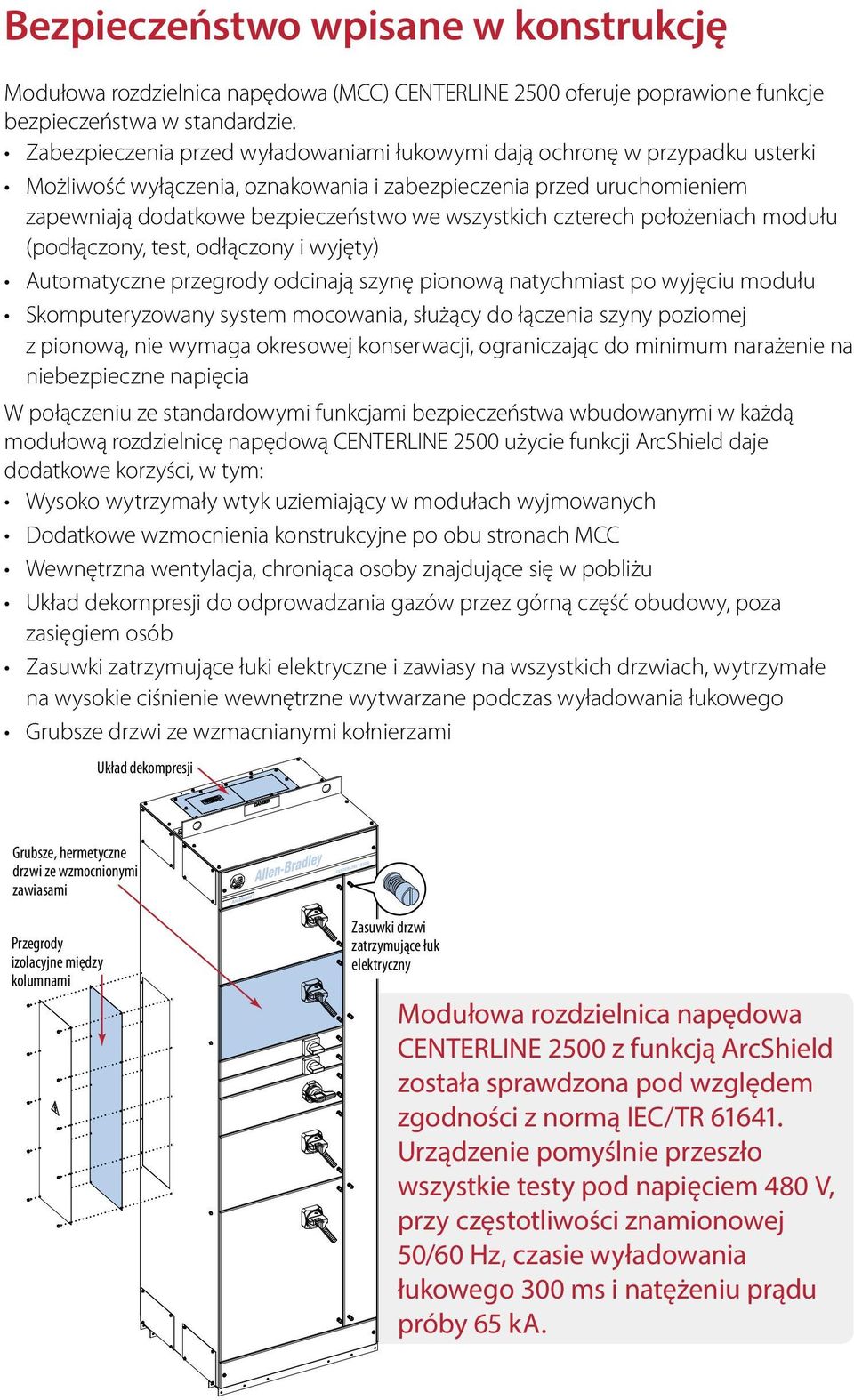 czterech położeniach modułu (podłączony, test, odłączony i wyjęty) Automatyczne przegrody odcinają szynę pionową natychmiast po wyjęciu modułu Skomputeryzowany system mocowania, służący do łączenia