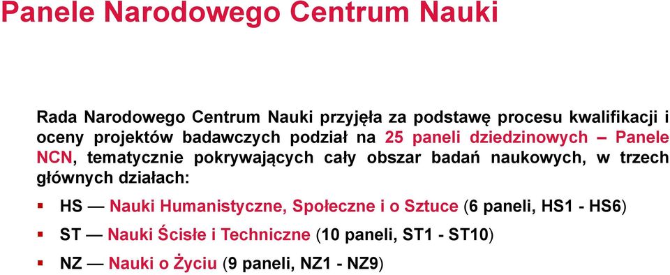 obszar badań naukowych, w trzech głównych działach: HS Nauki Humanistyczne, Społeczne i o Sztuce (6