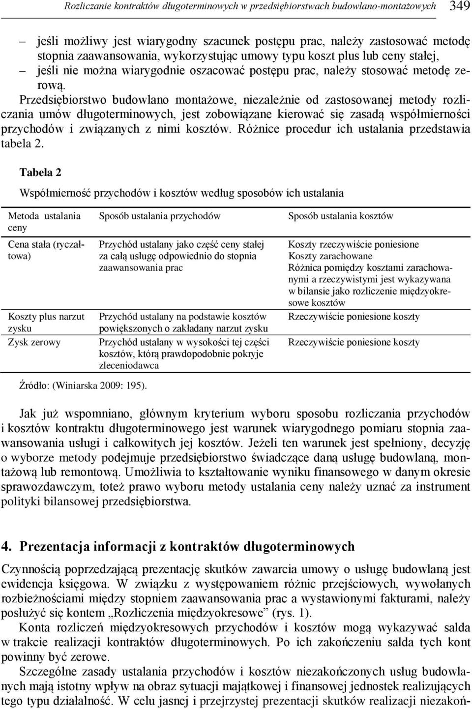Przedsiębiorstwo budowlano montażowe, niezależnie od zastosowanej metody rozliczania umów długoterminowych, jest zobowiązane kierować się zasadą współmierności przychodów i związanych z nimi kosztów.
