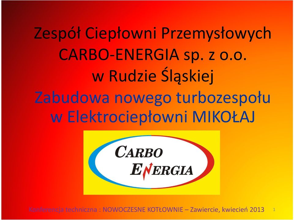 turbozespołu w Elektrociepłowni MIKOŁAJ