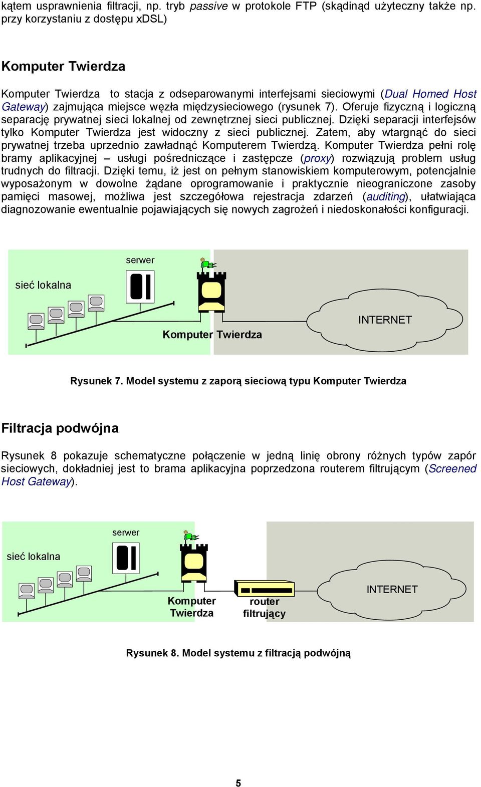 Oferuje fizyczną i logiczną separację prywatnej sieci lokalnej od zewnętrznej sieci publicznej. Dzięki separacji interfejsów tylko Komputer Twierdza jest widoczny z sieci publicznej.