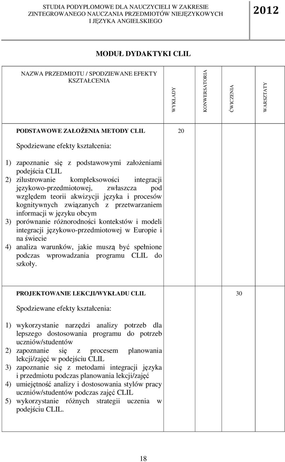 przetwarzaniem informacji w języku obcym 3) porównanie róŝnorodności kontekstów i modeli integracji językowo-przedmiotowej w Europie i na świecie 4) analiza warunków, jakie muszą być spełnione