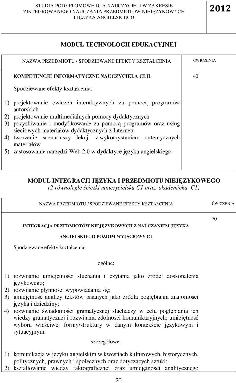z Internetu 4) tworzenie scenariuszy lekcji z wykorzystaniem autentycznych materiałów 5) zastosowanie narzędzi Web 2.0 w dydaktyce języka angielskiego.
