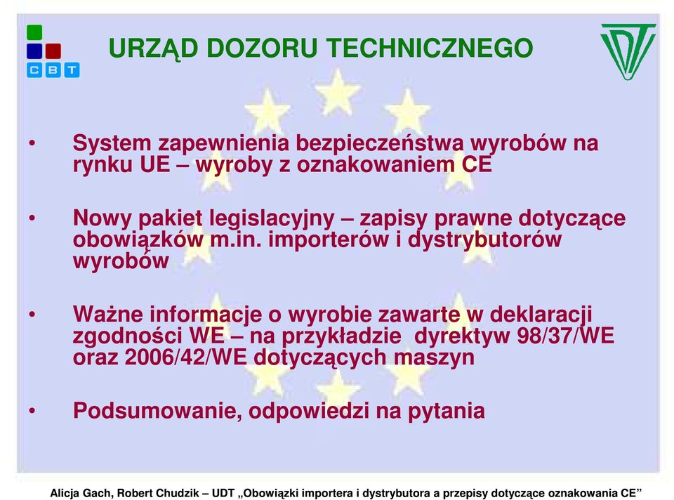 importerów i dystrybutorów wyrobów WaŜne informacje o wyrobie zawarte w deklaracji zgodności