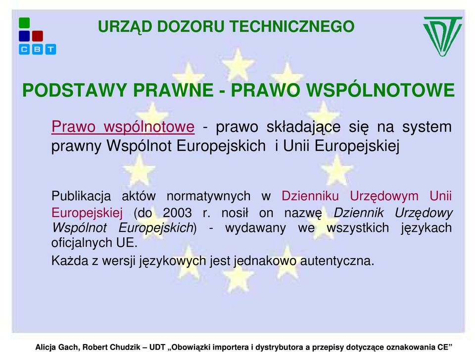 Dzienniku Urzędowym Unii Europejskiej (do 2003 r.