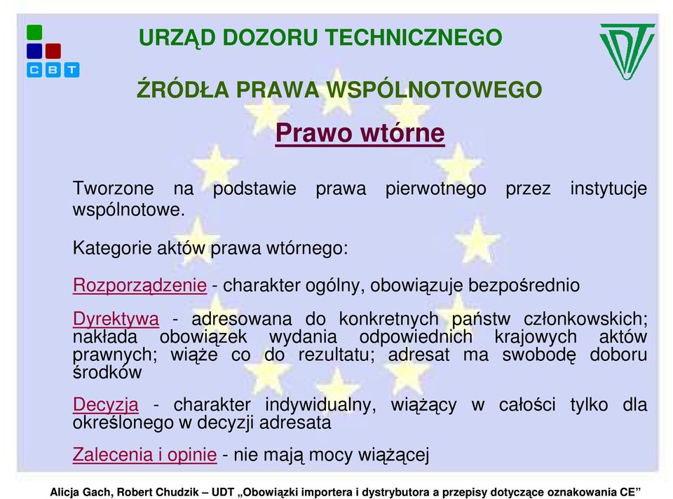 członkowskich; nakłada obowiązek wydania odpowiednich krajowych aktów prawnych; wiąŝe co do rezultatu; adresat ma swobodę doboru środków