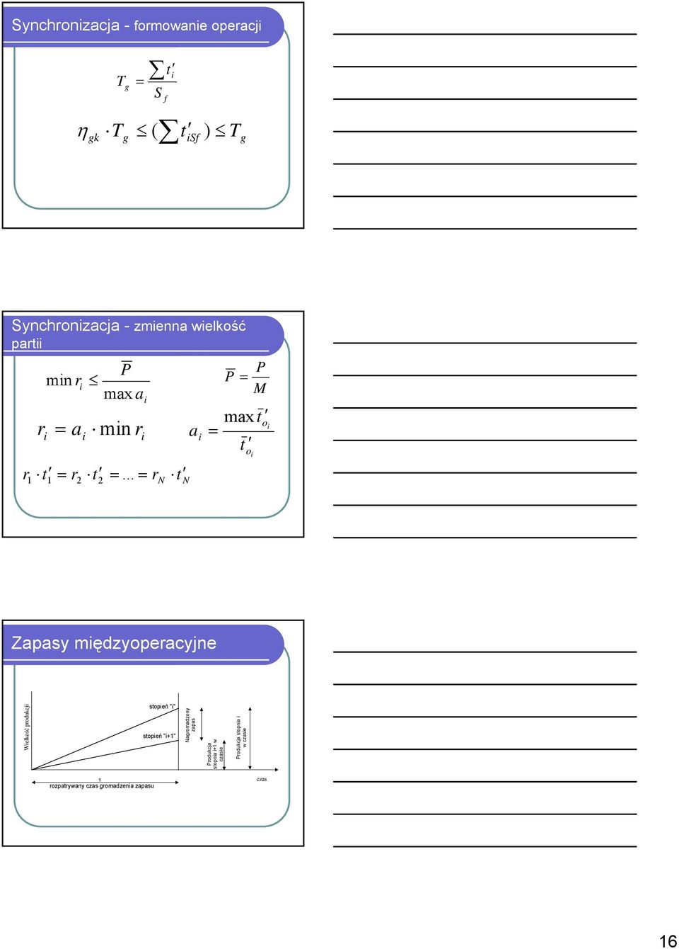 .. N r a P P = M t o = max t o Zapasy mędzyoperacyjne Welkość produkcj stopeń ""