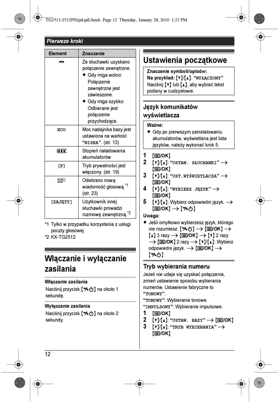 13) 5 Stopień naładowania akumulatorów [P] Tryb prywatności jest włączony. (str. 19) 0 Odebrano nową wiadomość głosową. *1 (str. 23) [ZAJĘTY] Użytkownik innej słuchawki prowadzi rozmowę zewnętrzną.