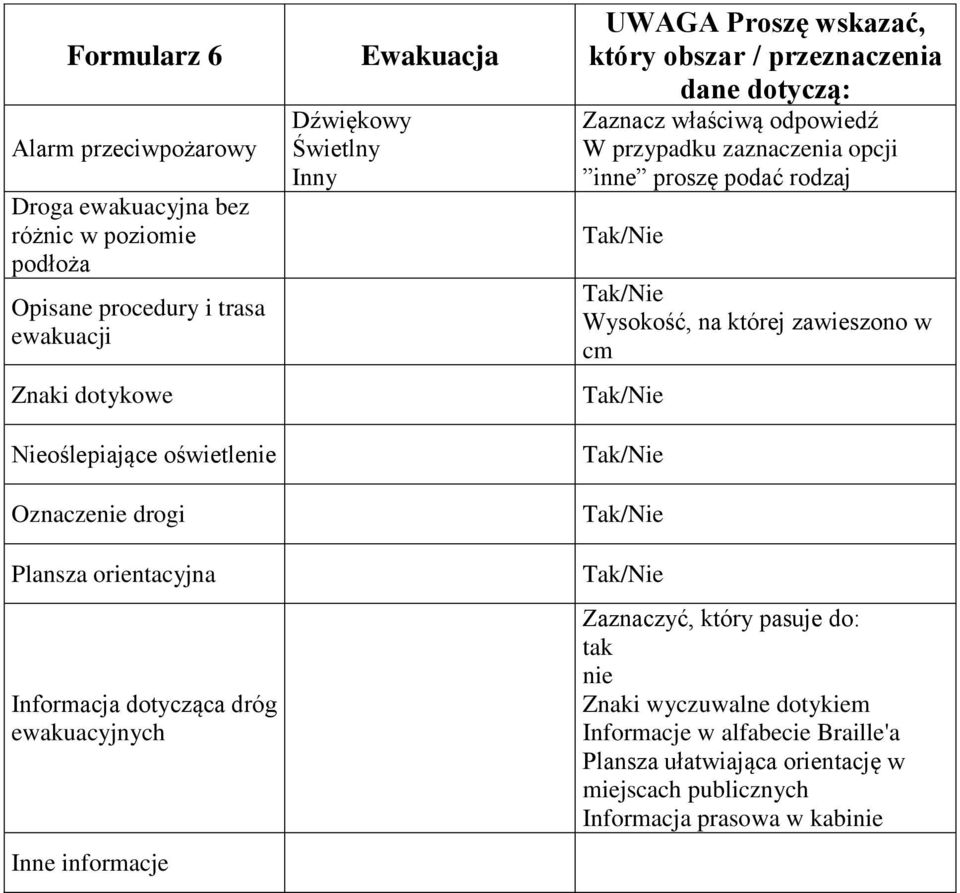 / przeznaczenia dane dotyczą: Zaznacz właściwą odpowiedź W przypadku zaznaczenia opcji inne proszę podać rodzaj Wysokość, na której zawieszono w cm Zaznaczyć,