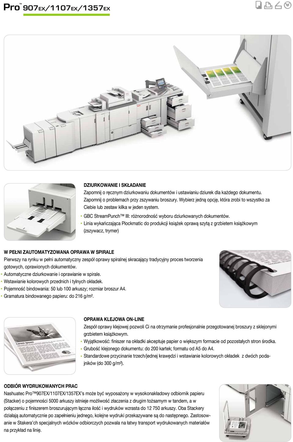 Linia wykańczająca Plockmatic do produkcji książek oprawą szytą z grzbietem książkowym (zszywacz, trymer) W PEŁNI ZAUTOMATYZOWANA OPRAWA W SPIRALE Pierwszy na rynku w pełni automatyczny zespół oprawy