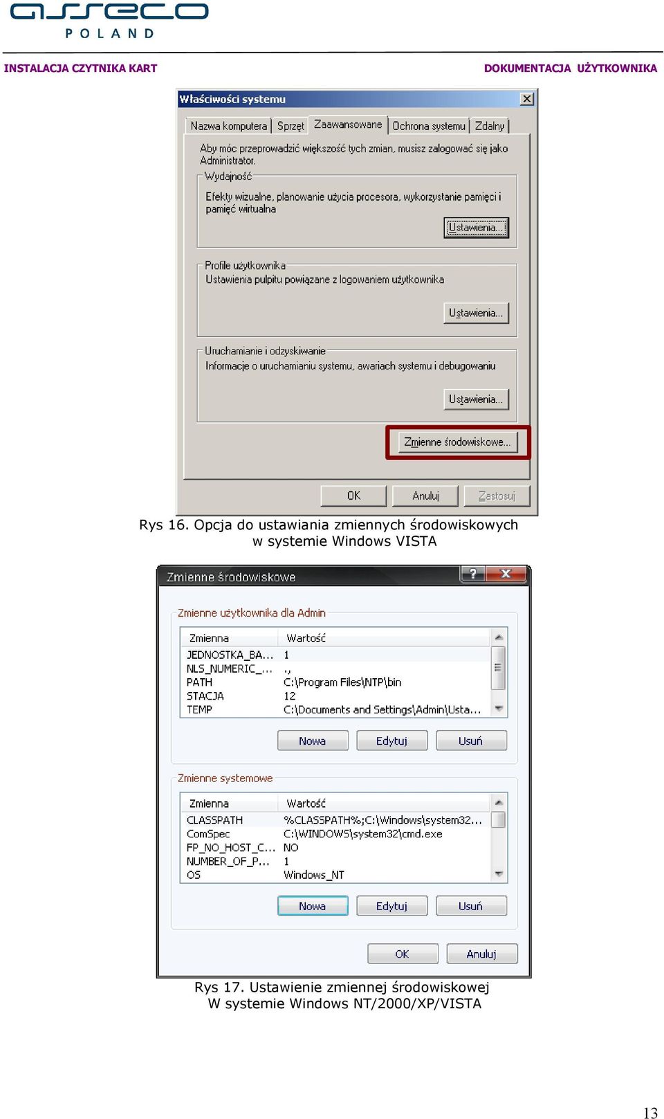 środowiskowych w systemie Windows VISTA