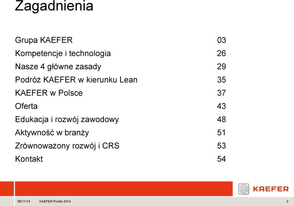 KAEFER w Polsce 37 Oferta 43 Edukacja i rozwój zawodowy 48