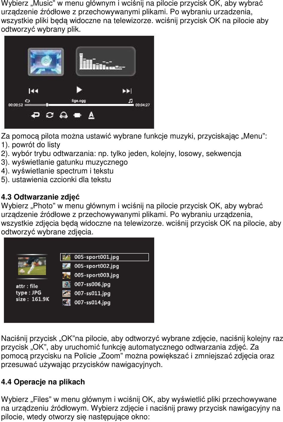 tylko jeden, kolejny, losowy, sekwencja 3). wyświetlanie gatunku muzycznego 4). wyświetlanie spectrum i tekstu 5). ustawienia czcionki dla tekstu 4.