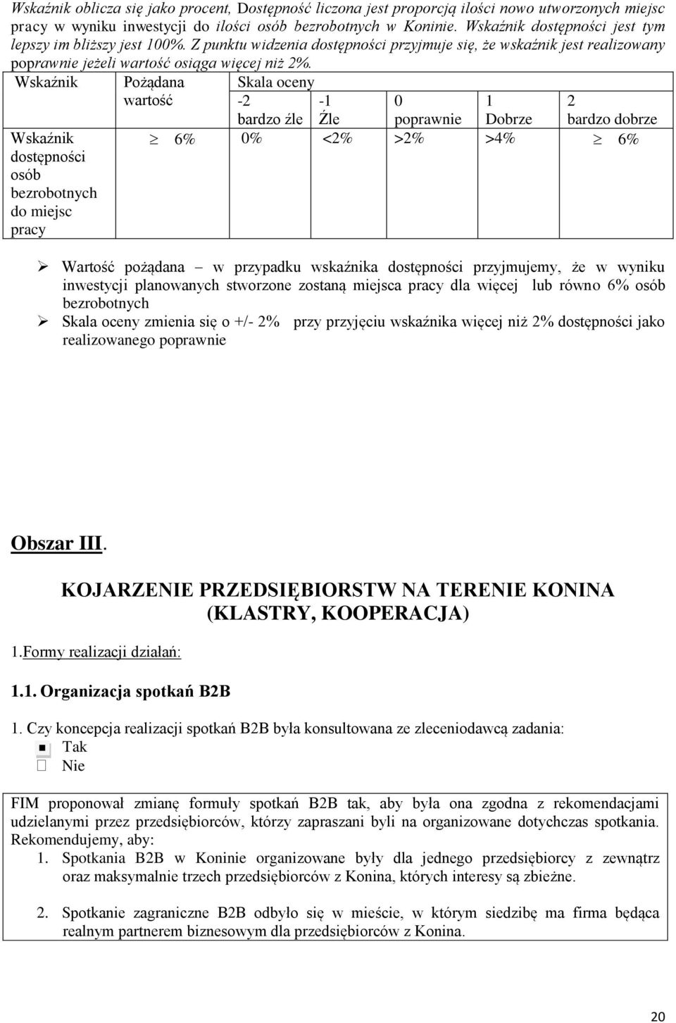 dostępności osób bezrobotnych do miejsc pracy Pożądana wartość Skala oceny - bardzo źle -1 Źle poprawnie 1 Dobrze bardzo 6% % <% >% >4% 6% Wartość pożądana w przypadku wskaźnika dostępności
