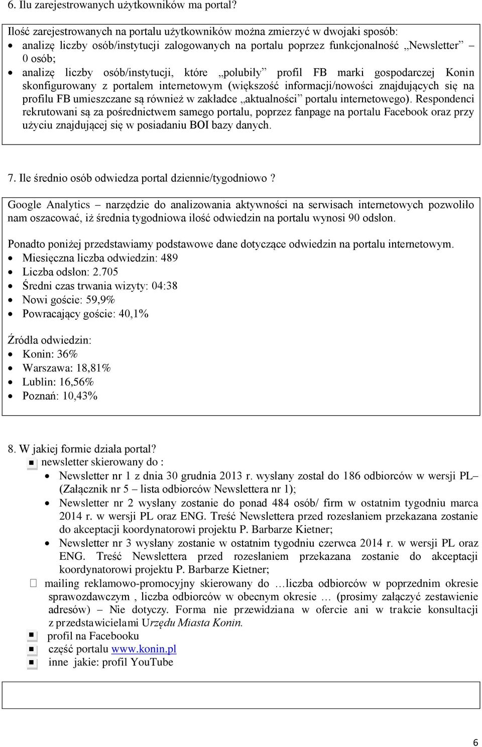 osób/instytucji, które polubiły profil FB marki gospodarczej Konin skonfigurowany z portalem internetowym (większość informacji/nowości znajdujących się na profilu FB umieszczane są również w
