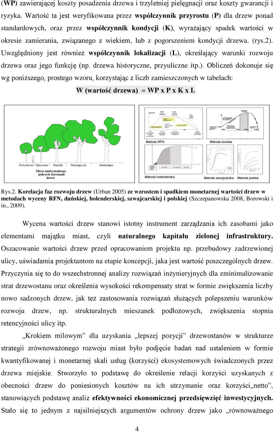 wiekiem, lub z pogorszeniem kondycji drzewa. (rys.2). Uwzględniony jest również współczynnik lokalizacji (L), określający warunki rozwoju drzewa oraz jego funkcję (np.