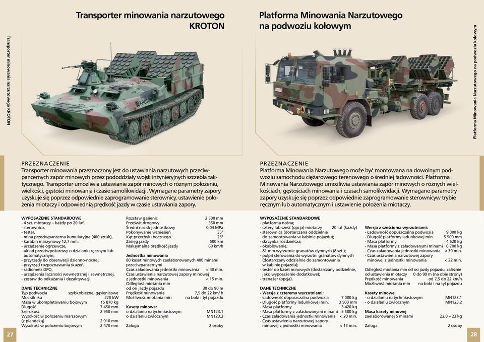 Transporter umożliwia ustawianie zapór minowych o różnym położeniu, wielkości, gęstości minowania i czasie samolikwidacji.