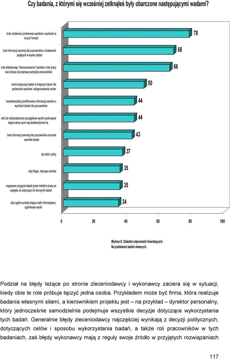 nad zmianą lub poprawą nastrojów pracowników 66 68 brak kontynuacji badań w kolejnych latach dla porównania wyników i zdiagnozowania zmian 50 nierzetelna/zbyt przefiltrowana informacja zwrotna o