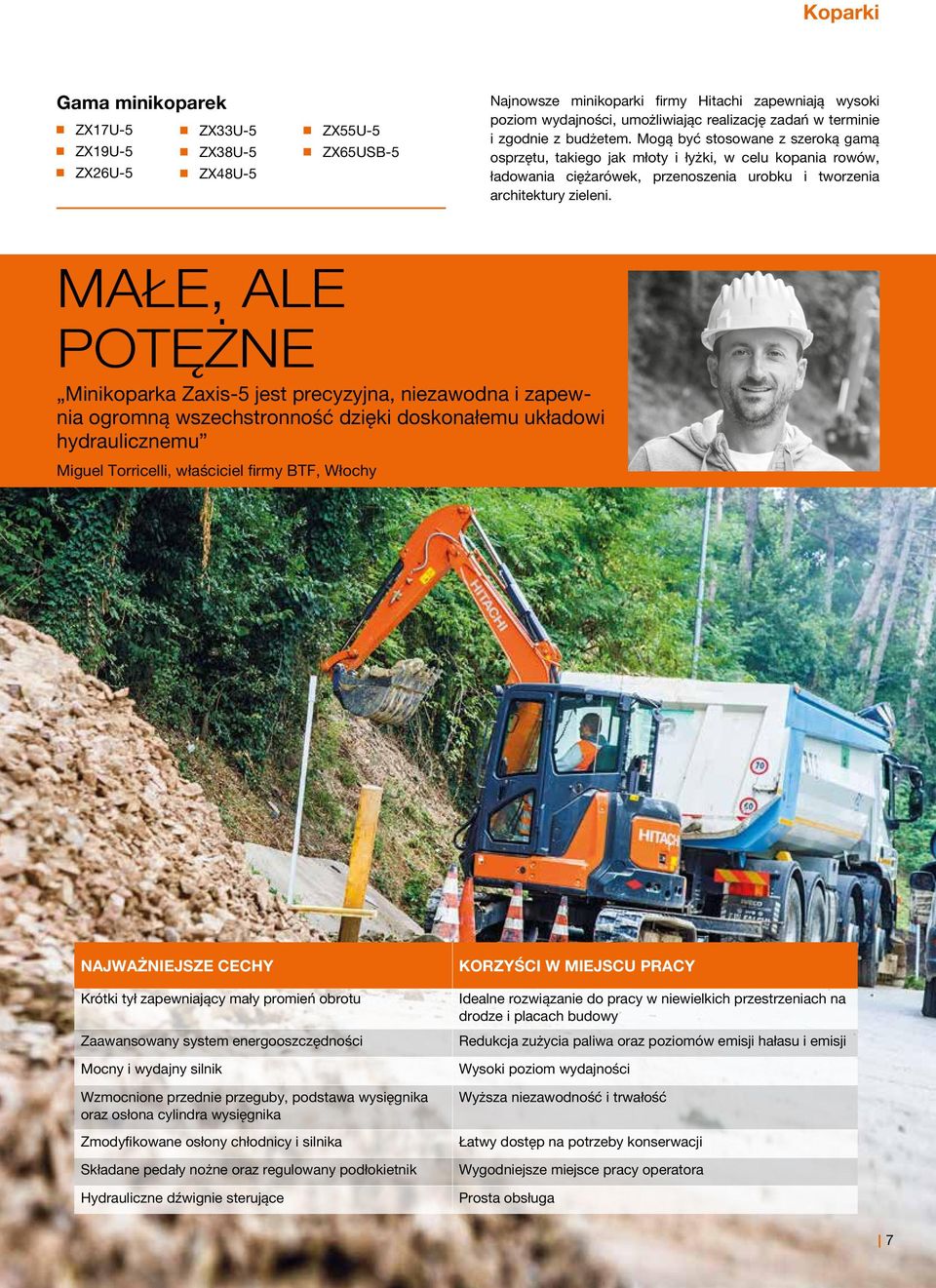 MAŁE, ALE POTĘŻNE Minikoparka Zaxis-5 jest precyzyjna, niezawodna i zapewnia ogromną wszechstronność dzięki doskonałemu układowi hydraulicznemu Miguel Torricelli, właściciel firmy BTF, Włochy