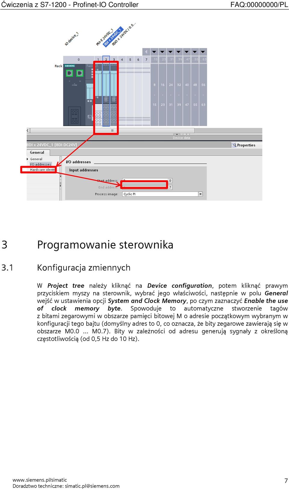 następnie w polu General wejść w ustawienia opcji System and Clock Memory, po czym zaznaczyć Enable the use of clock memory byte.