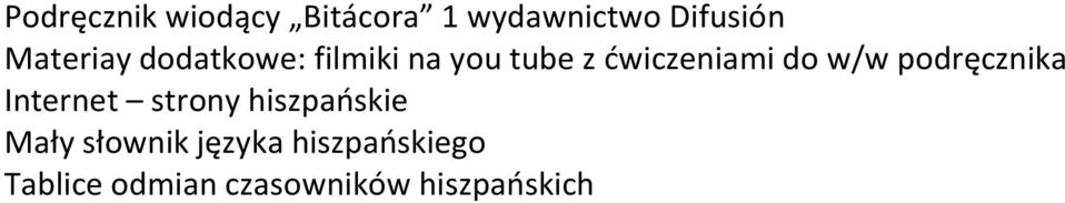 w/w podręcznika Internet strony hiszpańskie Mały słownik