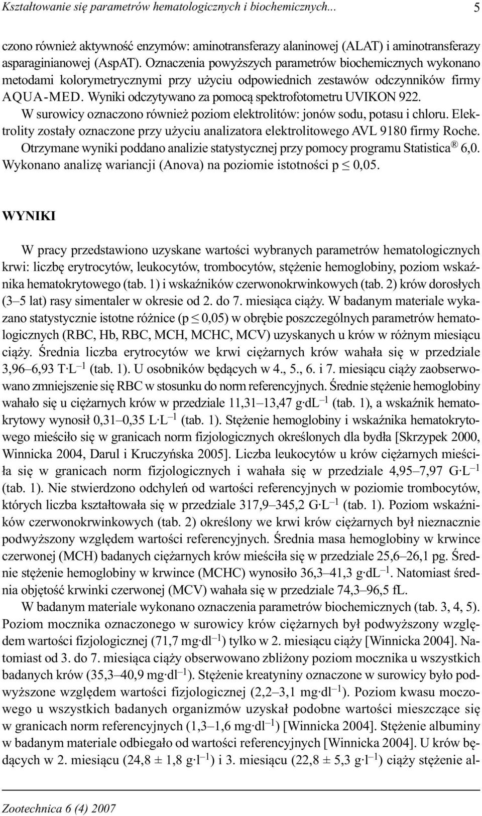 Wyniki odczytywano za pomocą spektrofotometru UVIKON 922. W surowicy oznaczono również poziom elektrolitów: jonów sodu, potasu i chloru.