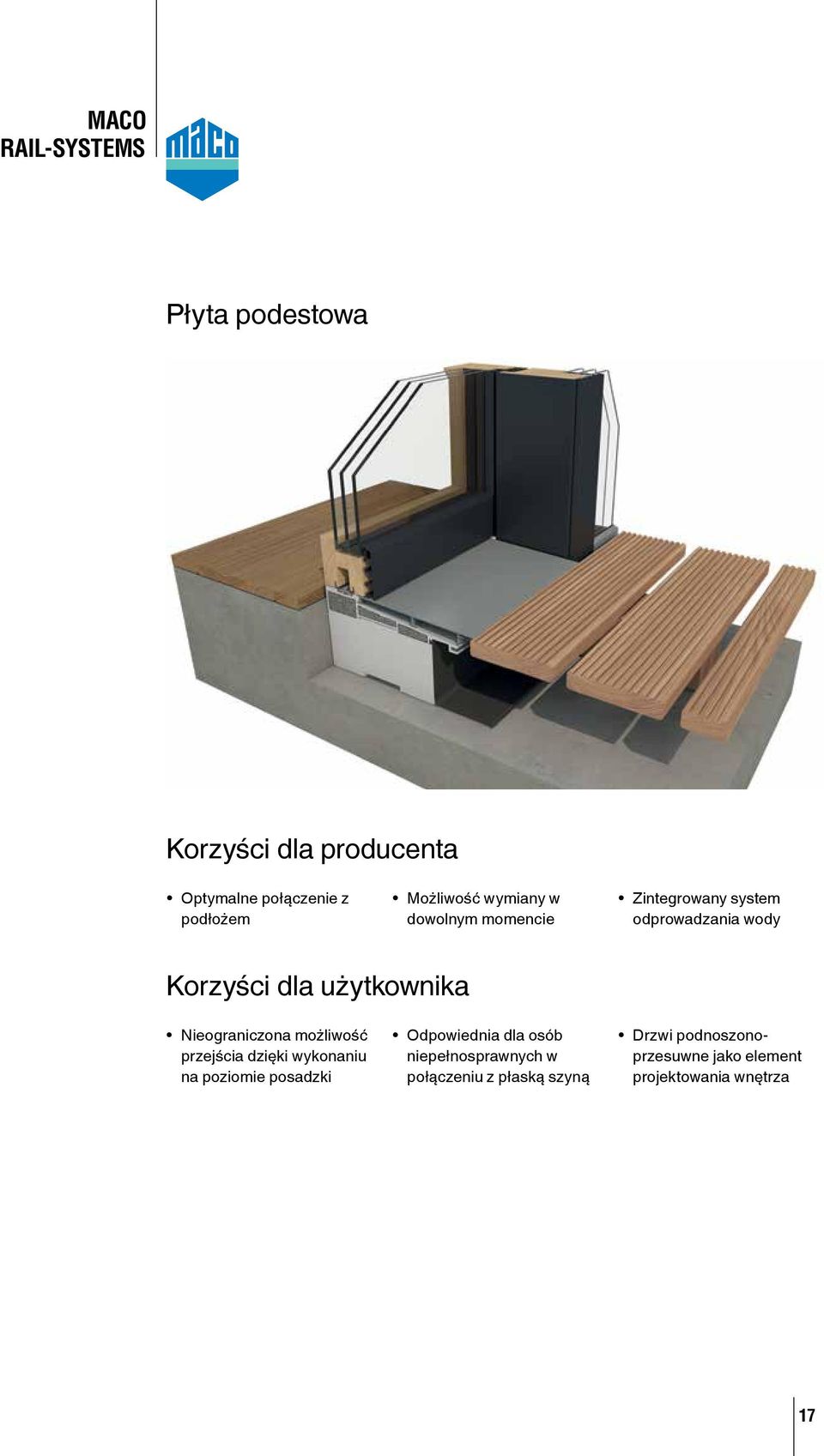 użytkownika Nieograniczona możliwość przejścia dzięki wykonaniu na poziomie posadzki Odpowiednia