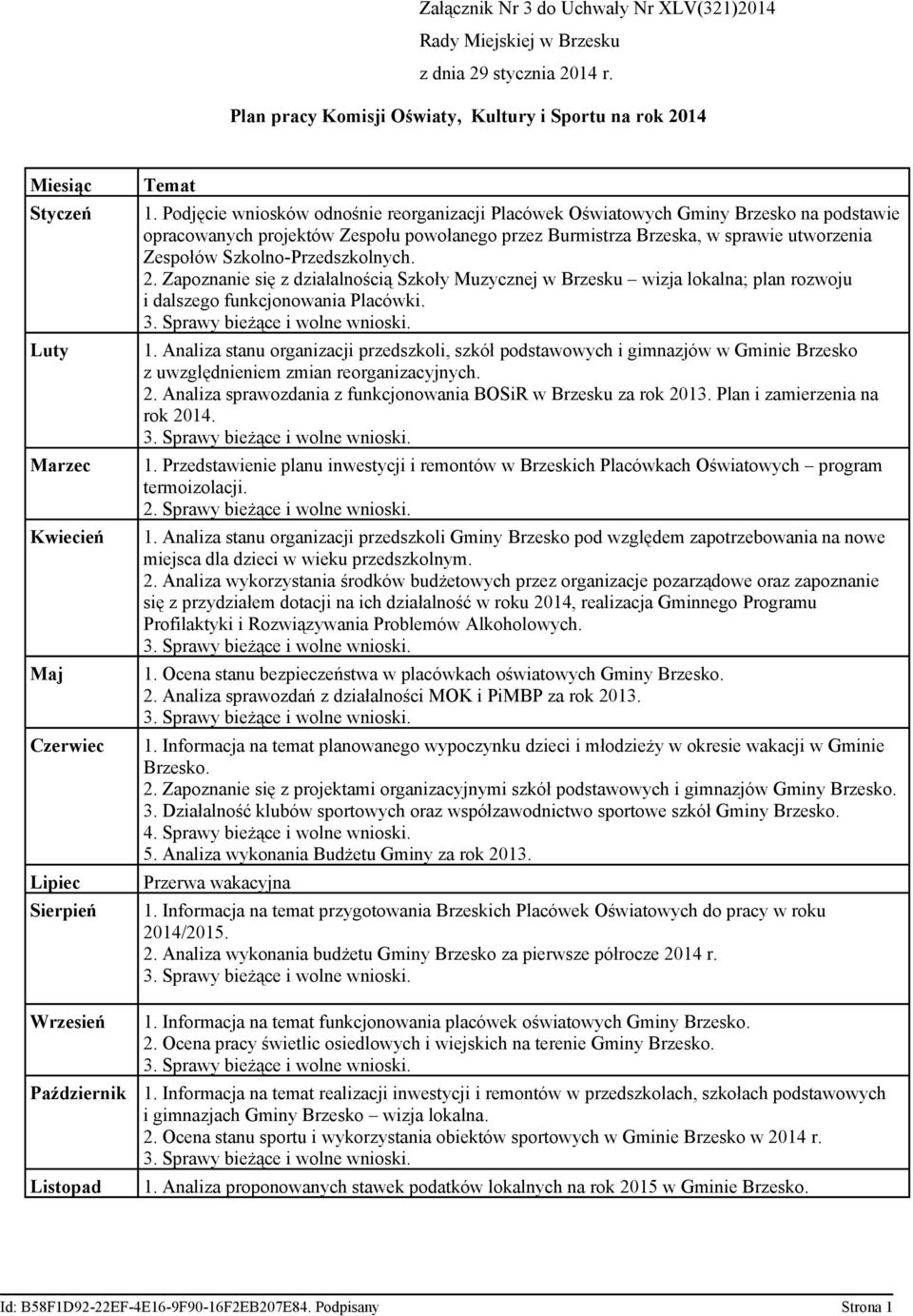 Szkolno-Przedszkolnych. 2. Zapoznanie się z działalnością Szkoły Muzycznej w Brzesku wizja lokalna; plan rozwoju i dalszego funkcjonowania Placówki. 1.