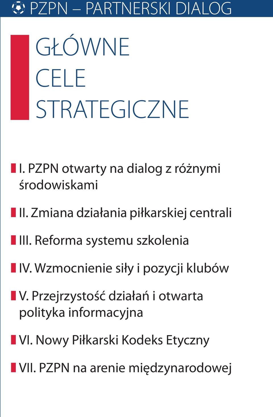 Zmiana działania piłkarskiej centrali III. Reforma systemu szkolenia IV.